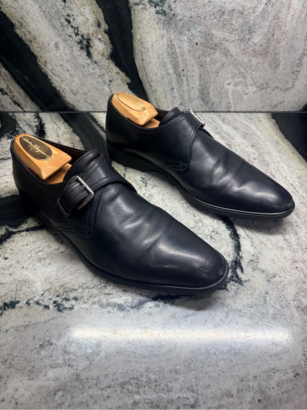 a.testoni Black Label Men’s Black Leather Monk Strap Shoes 8.5 UK / 9.5 US Italy